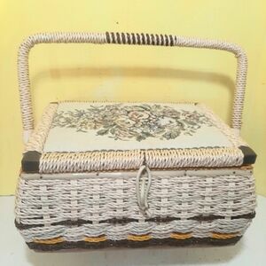 Vintage Acrylic Weave with Tapestry Sewing Basket.